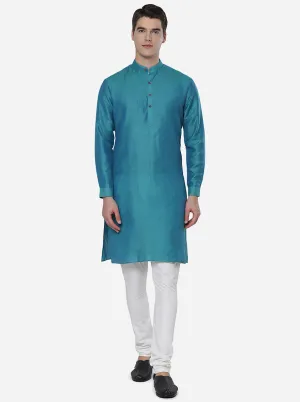 Turquoise Solid Regular Fit Modi Kurta | JadeBlue