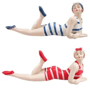 Vintage Nautical Swimsuit Figurines - Retro Beach Decor Set of 2